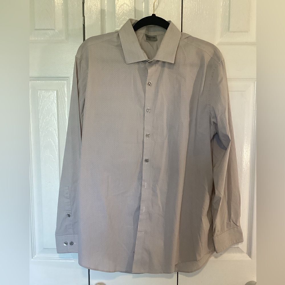 Kenneth Cole Reaction - Men’s Slim Tan /Wht Long Sleeve Dress Shirt -17 32/33